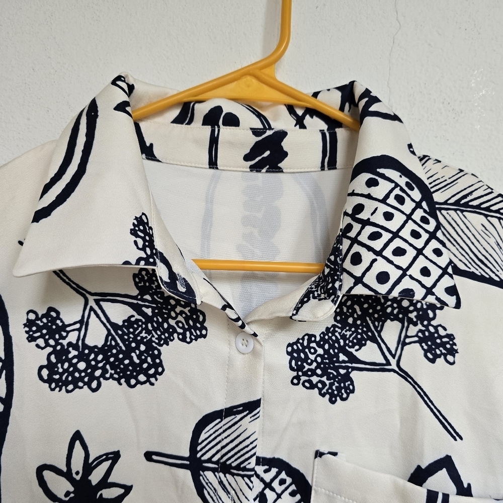Navy White Multi Tropical Fruit Floral Shirt Plus Size XXL - Picture 9 of 14